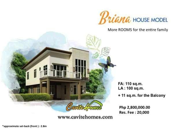 4BR, BRIANA SINGLE, CAVITE HOUSE AND LOT, LANCASTER CAVITE, 15 MINS TO MOA VIA CAVITEX, P23K/MO.